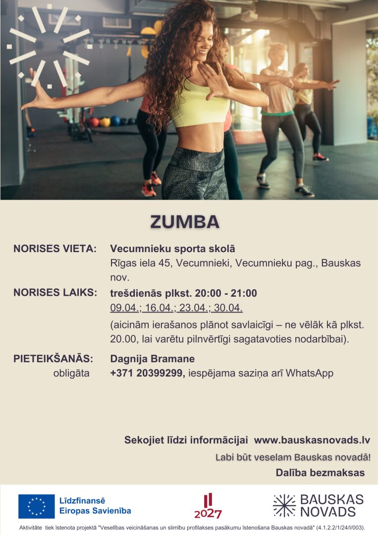 Sāksies bezmaksas zumbas nodarbības Vecumniekos