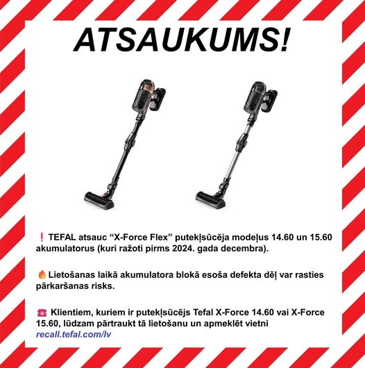 Atsauc nedrošus akumulatora putekļsūcējus