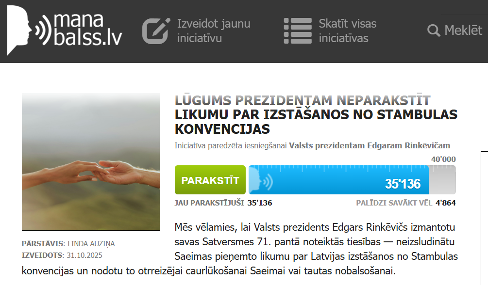 Sāk vākt parakstus ar lūgumu prezidentam neparakstīt izstāšanos no Stambulas konvencijas